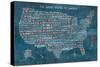 US City Map on Wood Blue-Michael Mullan-Stretched Canvas