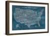 US City Map on Wood Blue-Michael Mullan-Framed Art Print