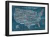 US City Map on Wood Blue-Michael Mullan-Framed Art Print