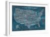 US City Map on Wood Blue-Michael Mullan-Framed Art Print