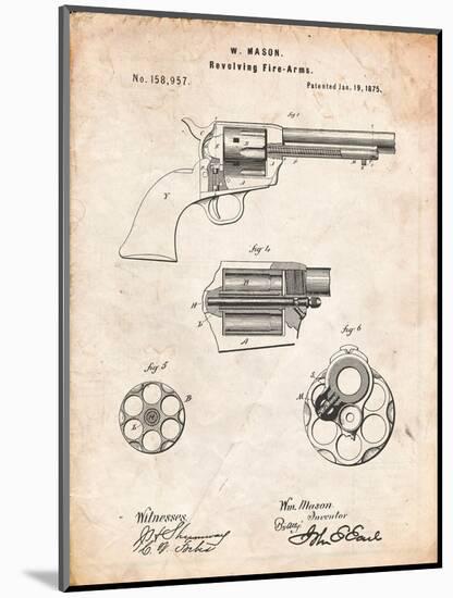 US Firearms Single Action Army Revolver Patent-Cole Borders-Mounted Art Print