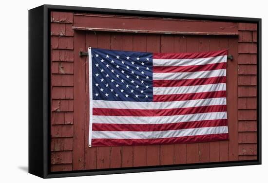 US Flag Displayed on Red Barn, New England-Joseph Sohm-Framed Stretched Canvas