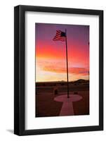 US Flag flies at sunrise in Orange Clouds in Baker California off Interstate 15 Highway-null-Framed Photographic Print