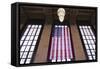 Us Flag Hanging in the Union Railroad Station, Omaha, Nebraska, USA-Walter Bibikow-Framed Stretched Canvas