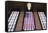 Us Flag Hanging in the Union Railroad Station, Omaha, Nebraska, USA-Walter Bibikow-Framed Stretched Canvas