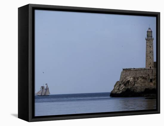 US-Flagged Vessel Amistad Nears the Port of Havana as it Passes the Morro Castle-null-Framed Stretched Canvas