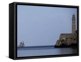 US-Flagged Vessel Amistad Nears the Port of Havana as it Passes the Morro Castle-null-Framed Stretched Canvas