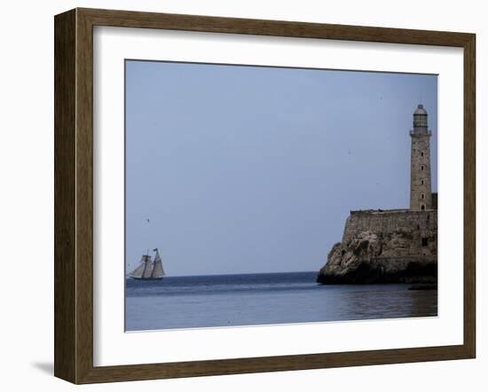 US-Flagged Vessel Amistad Nears the Port of Havana as it Passes the Morro Castle-null-Framed Photographic Print