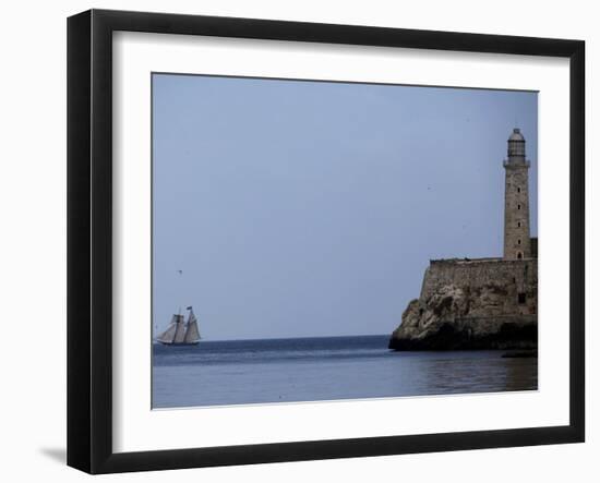 US-Flagged Vessel Amistad Nears the Port of Havana as it Passes the Morro Castle-null-Framed Photographic Print