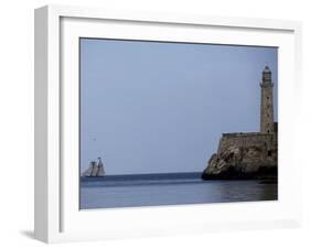 US-Flagged Vessel Amistad Nears the Port of Havana as it Passes the Morro Castle-null-Framed Photographic Print