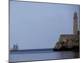 US-Flagged Vessel Amistad Nears the Port of Havana as it Passes the Morro Castle-null-Mounted Photographic Print