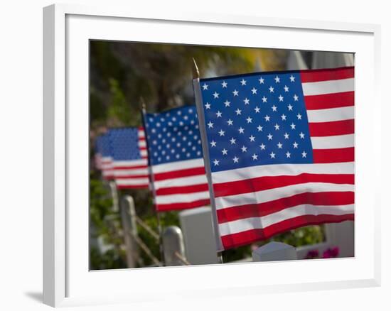 Us Flags Attached to a Fence in Key West, Florida, United States of America, North America-Donald Nausbaum-Framed Photographic Print