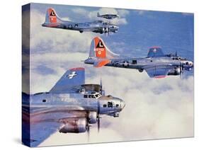 Us Flying Fortress B17 Bombers with Mustang Fighter Escort-null-Stretched Canvas