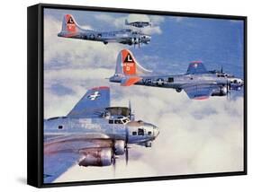 Us Flying Fortress B17 Bombers with Mustang Fighter Escort-null-Framed Stretched Canvas