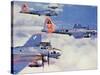 Us Flying Fortress B17 Bombers with Mustang Fighter Escort-null-Stretched Canvas