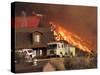 US Forest Service Air Tanker Drops Fire Retardant as the Fire Burns in the Hills Above a Home-null-Stretched Canvas