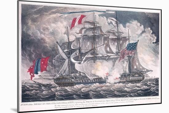 Us Frigate 'Constellation' Captures the 'L'Insurgente' in the West Indies at the Battle of Basseter-null-Mounted Giclee Print