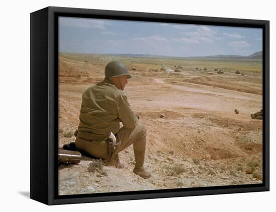 US General George S. Patton Watches Battle Between German and American Forces in El Guettar Valley-Eliot Elisofon-Framed Stretched Canvas