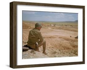 US General George S. Patton Watches Battle Between German and American Forces in El Guettar Valley-Eliot Elisofon-Framed Premium Photographic Print