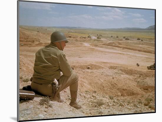US General George S. Patton Watches Battle Between German and American Forces in El Guettar Valley-Eliot Elisofon-Mounted Premium Photographic Print