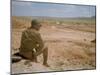 US General George S. Patton Watches Battle Between German and American Forces in El Guettar Valley-Eliot Elisofon-Mounted Premium Photographic Print