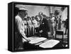 US General Sutherland Checks Official Surrender Documents, USS Missouri-Carl Mydans-Framed Stretched Canvas