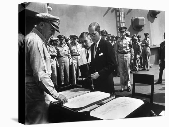 US General Sutherland Checks Official Surrender Documents, USS Missouri-Carl Mydans-Stretched Canvas