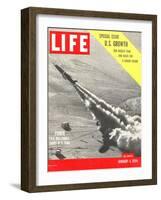 US Growth, Jet Flying with Trail of Smoke, January 4, 1954-Hank Walker-Framed Photographic Print