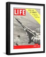 US Growth, Jet Flying with Trail of Smoke, January 4, 1954-Hank Walker-Framed Photographic Print