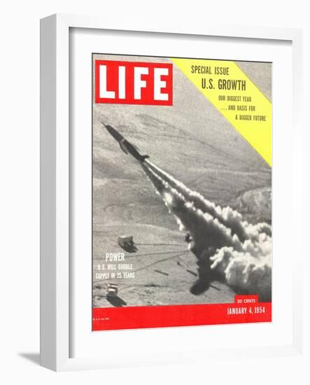 US Growth, Jet Flying with Trail of Smoke, January 4, 1954-Hank Walker-Framed Photographic Print