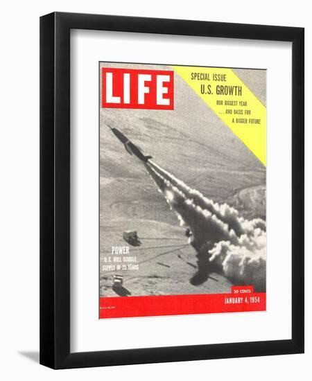 US Growth, Jet Flying with Trail of Smoke, January 4, 1954-Hank Walker-Framed Premium Photographic Print