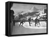 US Hockey Team Playing the Swiss at the Winter Olympics-null-Framed Stretched Canvas