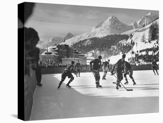 US Hockey Team Playing the Swiss at the Winter Olympics-null-Stretched Canvas