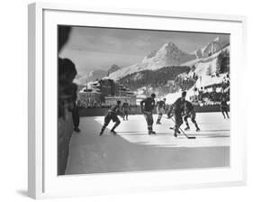 US Hockey Team Playing the Swiss at the Winter Olympics-null-Framed Photographic Print