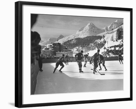 US Hockey Team Playing the Swiss at the Winter Olympics-null-Framed Photographic Print