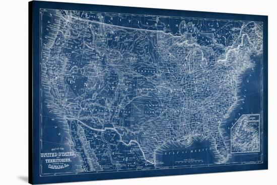 US Map Blueprint-Vision Studio-Stretched Canvas