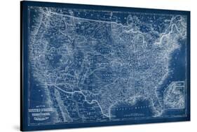 US Map Blueprint-Vision Studio-Stretched Canvas