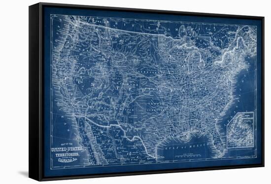 US Map Blueprint-Vision Studio-Framed Stretched Canvas