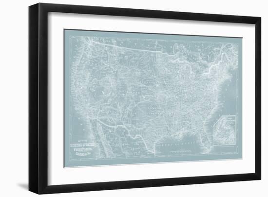 US Map on Aqua-Vision Studio-Framed Art Print