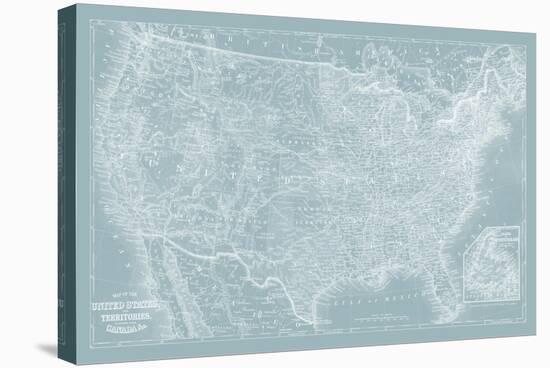 US Map on Aqua-Vision Studio-Stretched Canvas