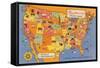 US Map Showing Harvey Hotels and Restaurants-null-Framed Stretched Canvas