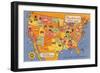 US Map Showing Harvey Hotels and Restaurants-null-Framed Art Print