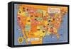 US Map Showing Harvey Hotels and Restaurants-null-Framed Stretched Canvas