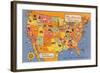 US Map Showing Harvey Hotels and Restaurants-null-Framed Art Print