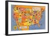 US Map Showing Harvey Hotels and Restaurants-null-Framed Art Print