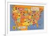 US Map Showing Harvey Hotels and Restaurants-null-Framed Art Print