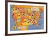 US Map Showing Harvey Hotels and Restaurants-null-Framed Art Print