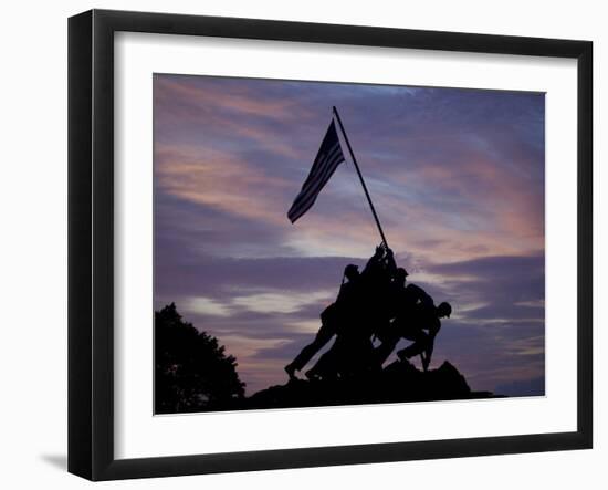 US Marine Corps Memorial is Silhouetted Against the Early Morning Sky in Arlington, Virginia-null-Framed Photographic Print