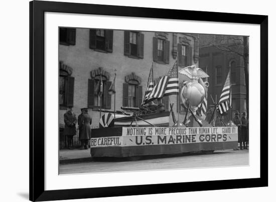 Us Marine Corps Parade Float Emphasizing Recruitment-null-Framed Premium Giclee Print