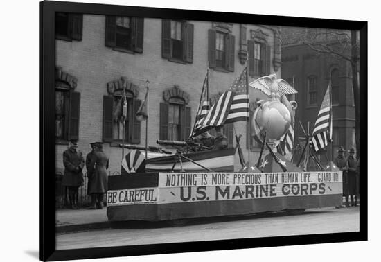 Us Marine Corps Parade Float Emphasizing Recruitment-null-Framed Art Print